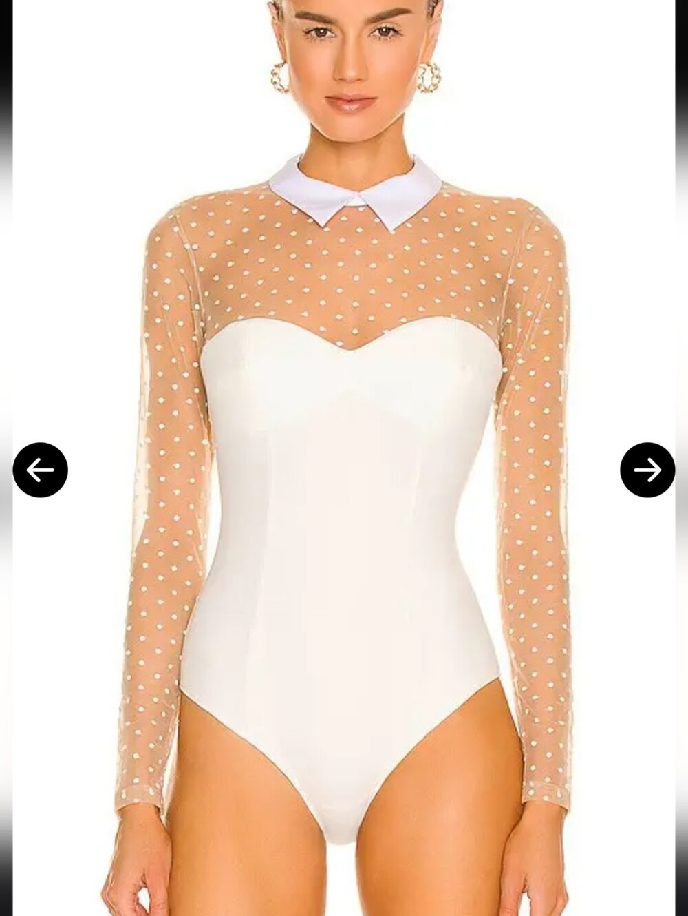 Fleur Du Mal Collared Bodysuit with Dotted Tulle Size Xs  $348 - Picture 2 of 12